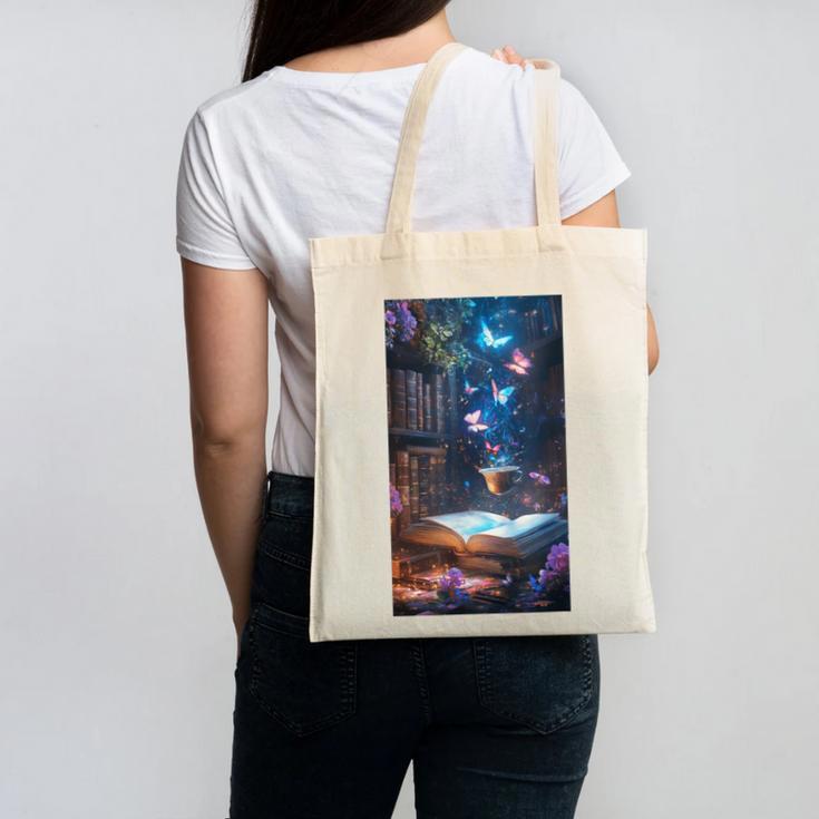 Magic Books Butterflies Fantasy Nature Tea Enchanting Canvas Tote Bag