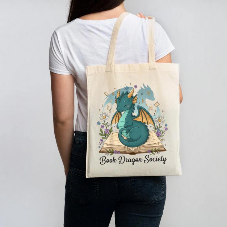 Magical Book Dragon Fantasy Reading Enthusiast Art Canvas Tote Bag