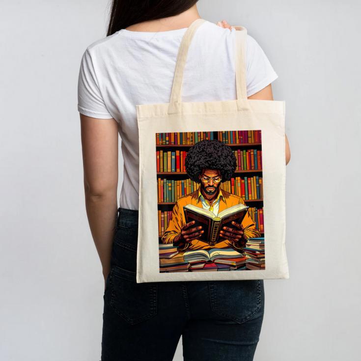 Man Reading Book Black History Month Book Lover Afro Canvas Tote Bag
