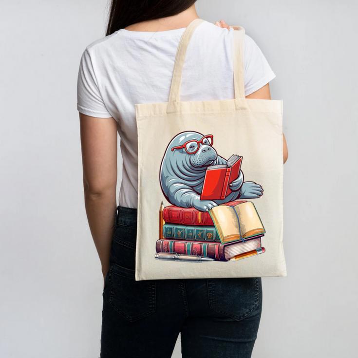 Manatee Reading Books Matching Bookworm Readers Librarian Canvas Tote Bag
