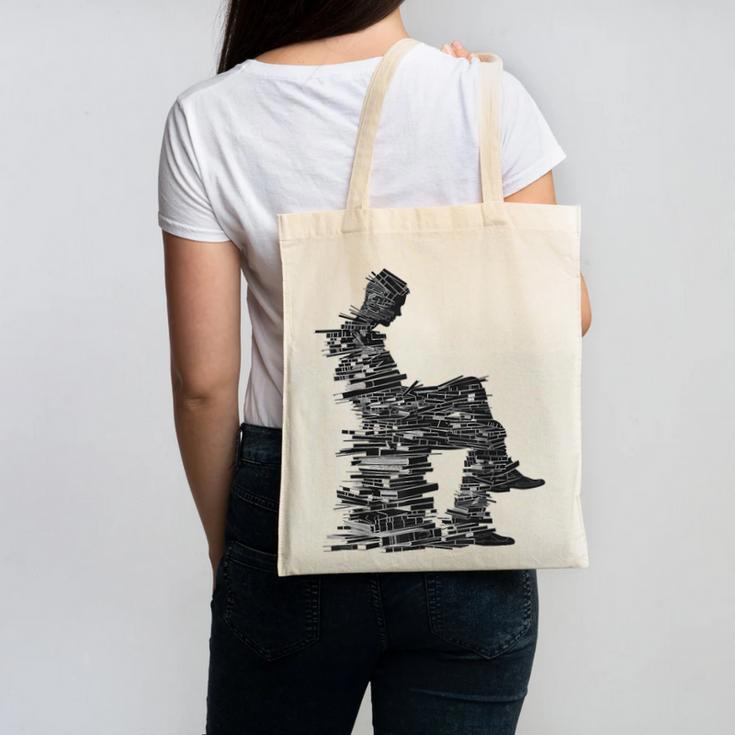 Men Pixel Art Geometric Book Human Drawing Graphic Men Canvas Tote Bag