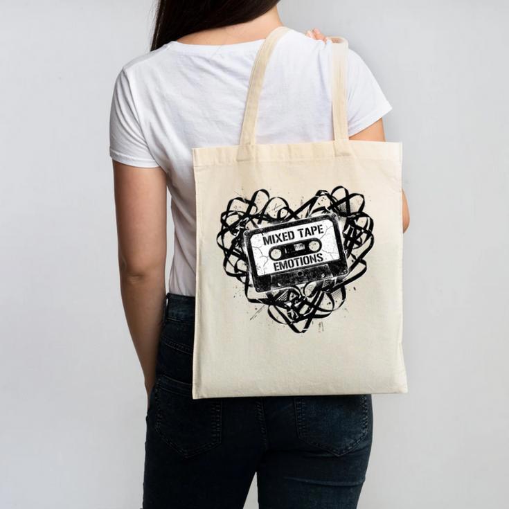 Mixed Tape Emotions Music Lover Nostalgia Quote Canvas Tote Bag Mixed Tape Emotions Music Lover Nostalgia Quote Canvas Tote Bag