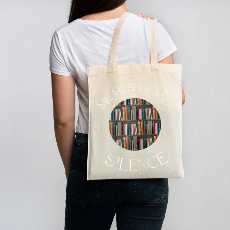 Me Myself And Silence Sarcastic Reading Books Introvert Top Raglan Baseball Tee Canvas Tote Bag