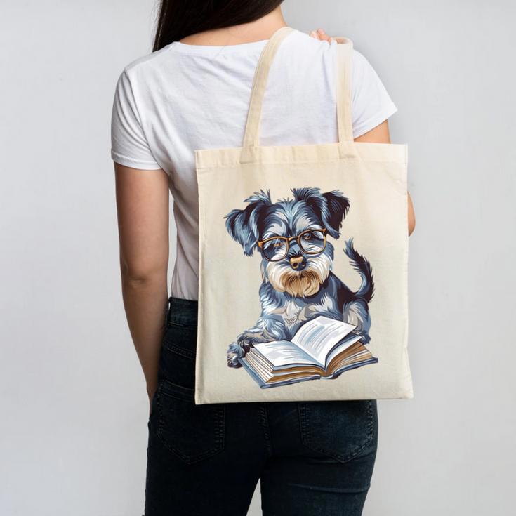 Nerdy Schnauzer Dog Book Lover Glasses Cute Pet For Men Women Kids Canvas Tote Bag