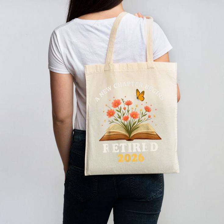A New Chapter Begins Retired 2026 Floral Book Butterfly Tee Canvas Tote Bag A New Chapter Begins Retired 2026 Floral Book Butterfly Tee Canvas Tote Bag