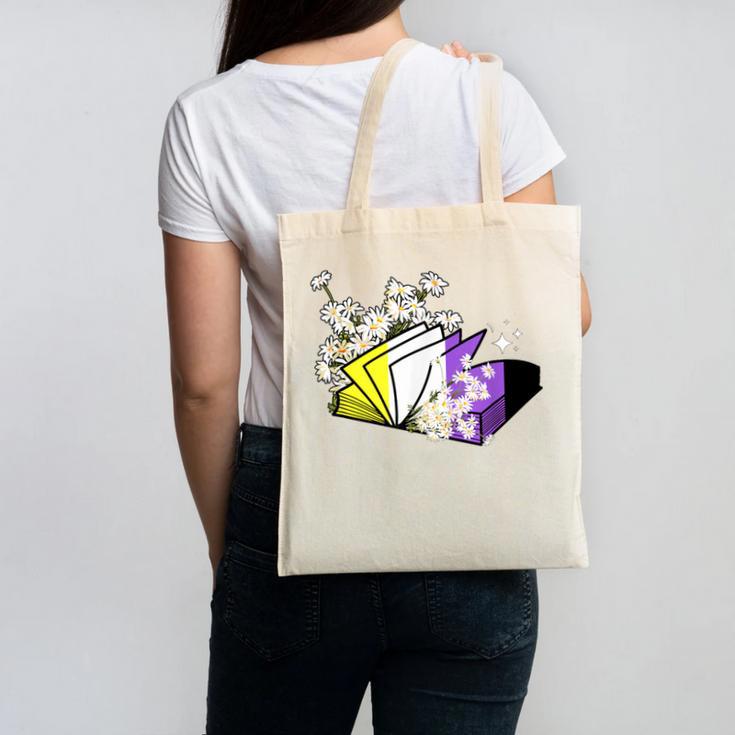 Non-Binary Book Lover Nonbinary Daisy LGBT Reading Pride Canvas Tote Bag