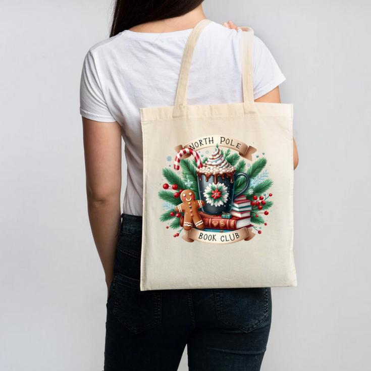 North Pole Book Club Books Reading Mug Gingerbread Canvas Tote Bag