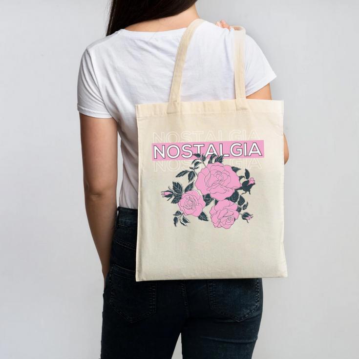 Nostalgia 80s 90s Retro Style Graphics Rose Pink Flower Canvas Tote Bag