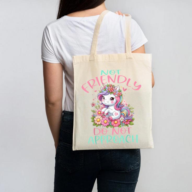 Not Friendly Do Not Approach Women & Girls Unicorn Cute Introvert & Humor Lovers For Women V-Neck Classic Fit Modern Short Sleeve Canvas Tote Bag