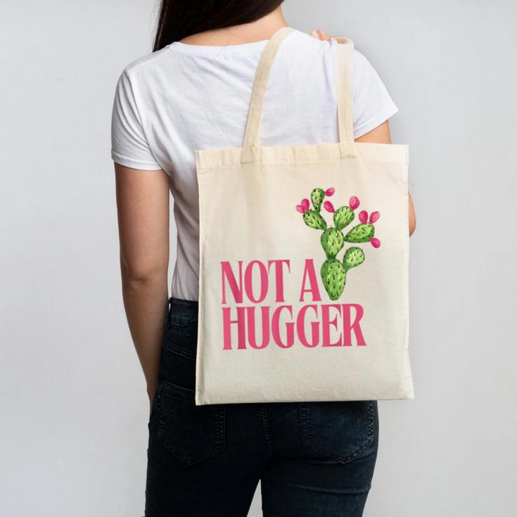 Not a Hugger Sarcastic Introvert Cactus Theme Women Canvas Tote Bag