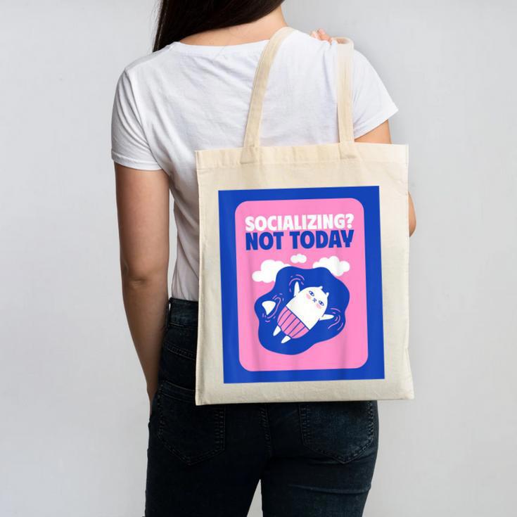 Not Today Cool Fun Cute Introvert Cat Character Canvas Tote Bag Not Today Cool Fun Cute Introvert Cat Character Canvas Tote Bag