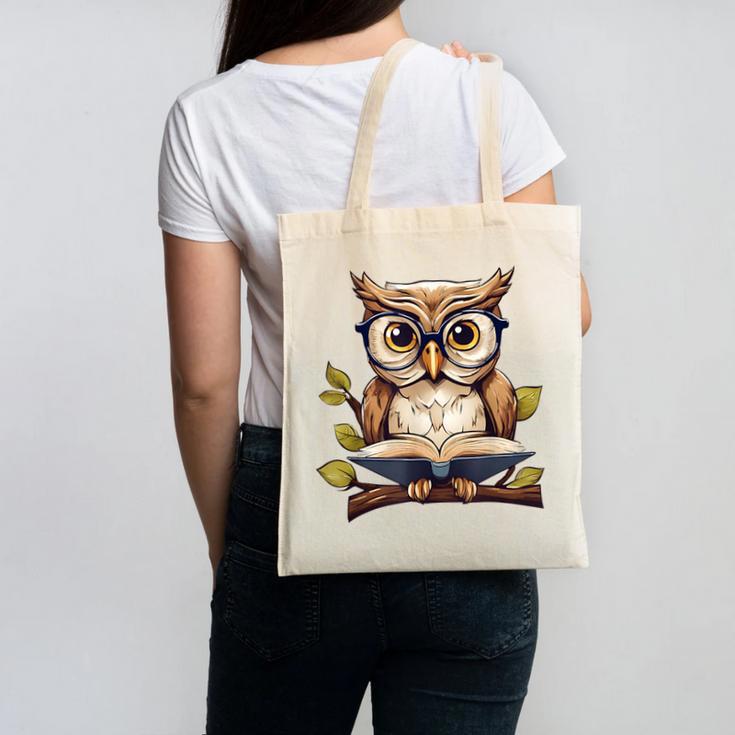 Owl Reading A Book Perched On A Branch Bookworm Canvas Tote Bag