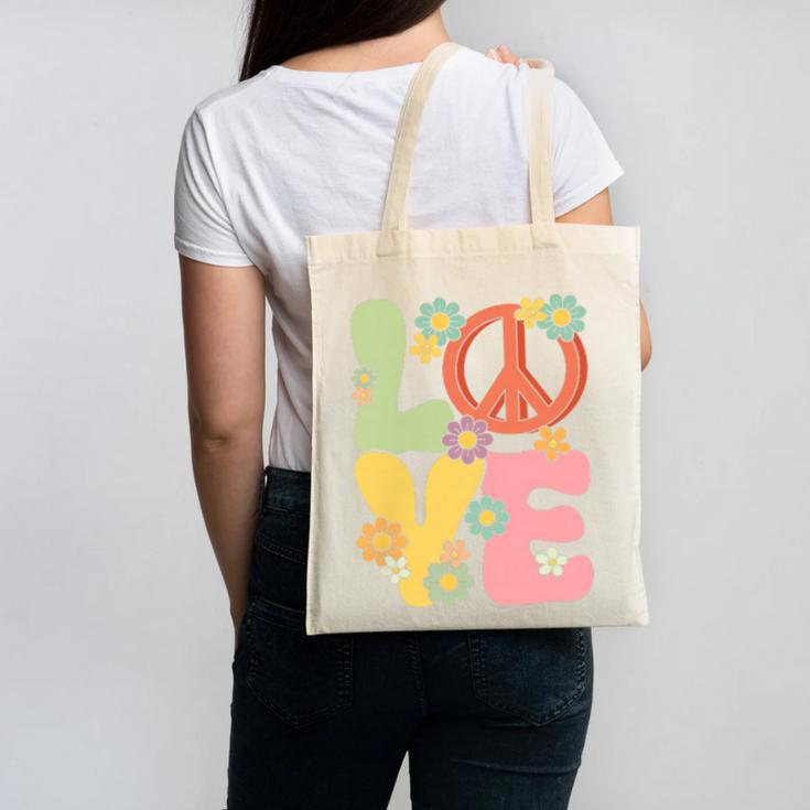 Peace Sign Love Groovy Vibes Costume Nostalgia 1980s Fashion Canvas Tote Bag