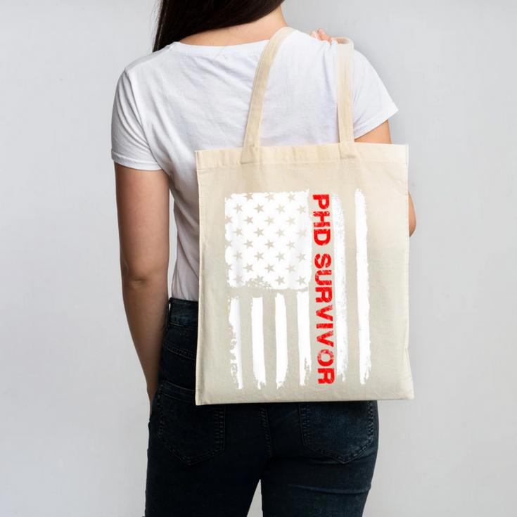 PhD Survivor Graduation American Flag Shirt Degree Tee Women Kids Men Canvas Tote Bag