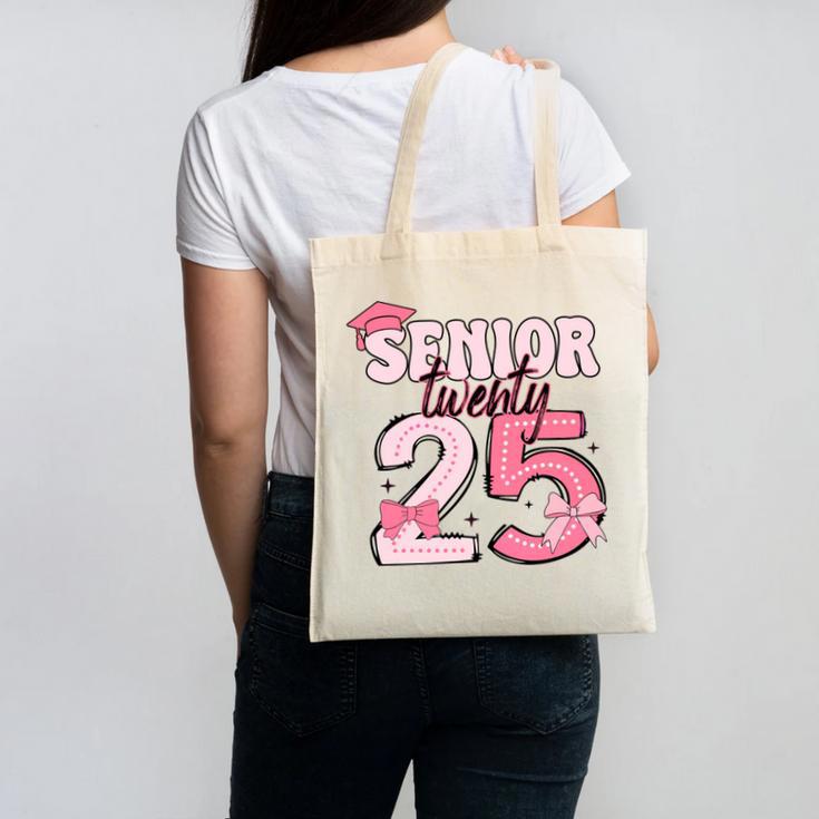 Pink Coquette Bow Senior 2025 Back To School Graduation Girl Canvas Tote Bag