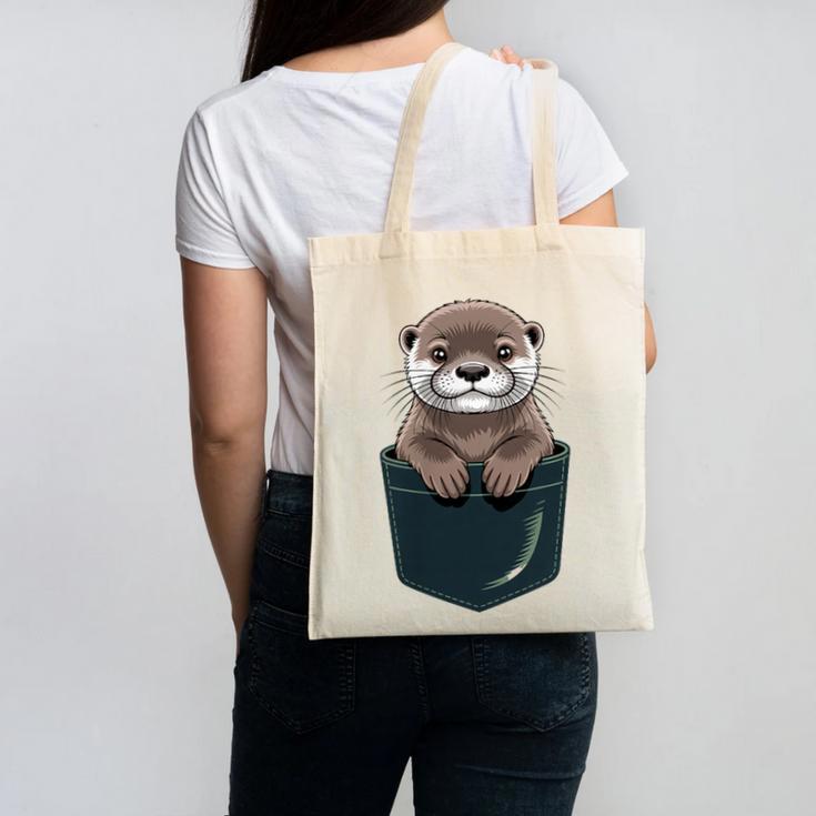 Pocket Otter Lover Introvert Cute Animal Fun Surprise Canvas Tote Bag Pocket Otter Lover Introvert Cute Animal Fun Surprise Canvas Tote Bag