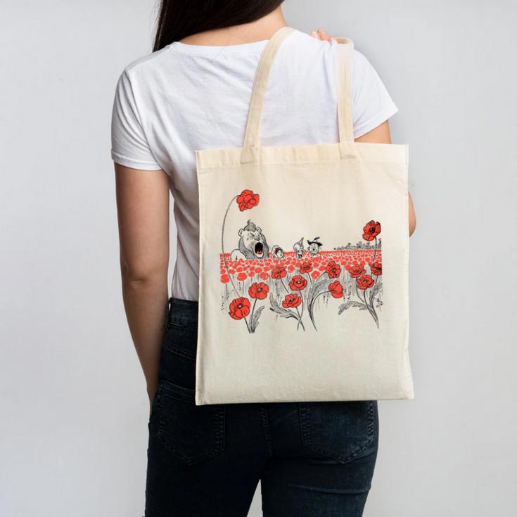 Poppy Field Wizard Of Oz Cowardly Brave Lion Book Canvas Tote Bag