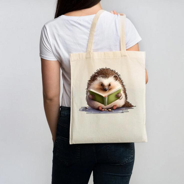 Porcupine Reading Book Hedgehog Book Lover Canvas Tote Bag