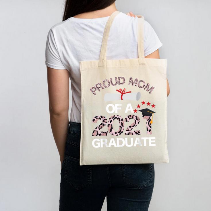 Proud Mom Of A 2021 Graduate Leopard Print Graduation Mama Canvas Tote Bag