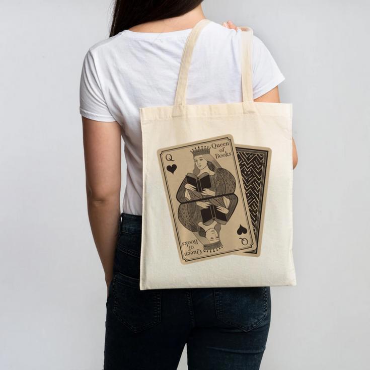 Queen Of Books Playing Card Aesthetic For Book Lovers Premium Tri-Blend Canvas Tote Bag