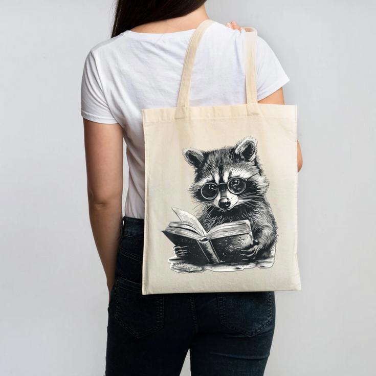 Raccoon With Book Cute Raccoons Reading Books Canvas Tote Bag
