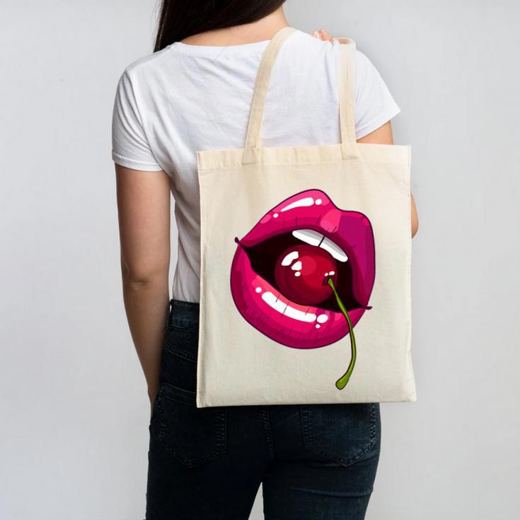 Rainbow Lips With a Cherry In The Mouth 80s Nostalgia Premium Tri-Blend Canvas Tote Bag