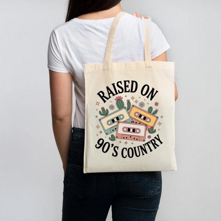 Raised On 90's Country Music Lover Nostalgia Retro Vibe Premium Tri-Blend Canvas Tote Bag