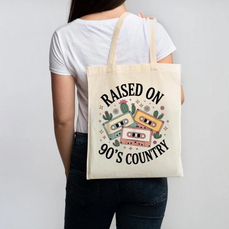 Raised On 90's Country Music Lover Nostalgia Retro Vibe Canvas Tote Bag
