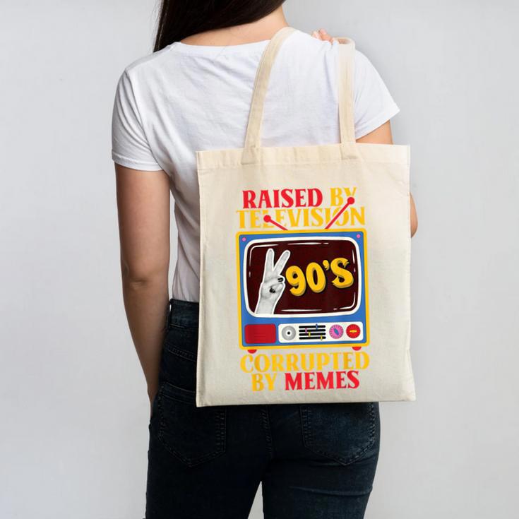 Raised By Television Corrupted By Memes Internet Nostalgia Canvas Tote Bag