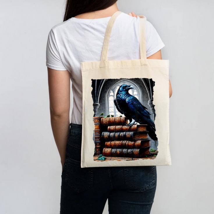 Raven On A Stack Of Books Wisdom Of Odin Canvas Tote Bag Raven On A Stack Of Books Wisdom Of Odin Canvas Tote Bag