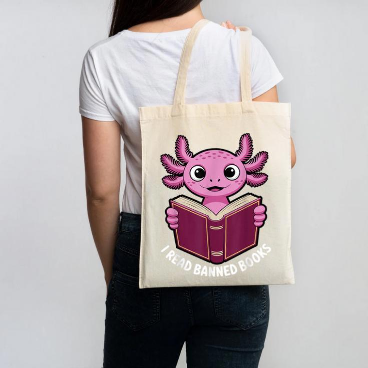I Read Banned Books Axolotl Reading Canvas Tote Bag