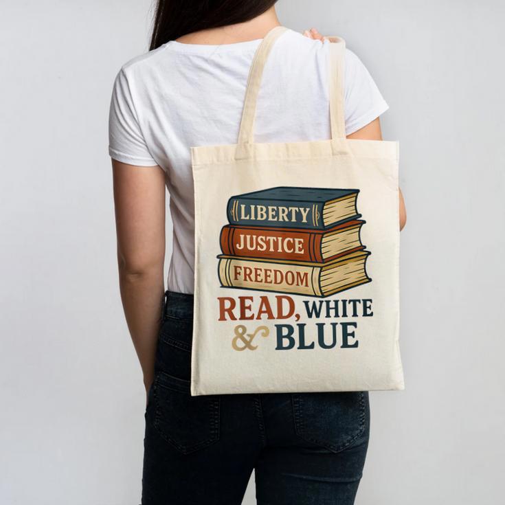 Read Blue Liberty Books July 4th Independence Canvas Tote Bag