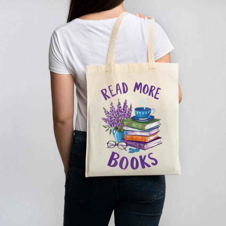 Read More Books Floral Book Reader Art Reading Lover Quote Canvas Tote Bag