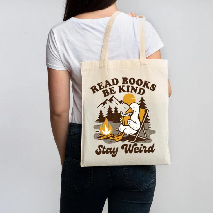 Read Books Be Kind Stay Weird Bookish Silly Goose Reading Canvas Tote Bag