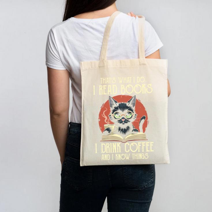 i Read Books And i Know Things Cat Reading Cat Coffee Books Canvas Tote Bag