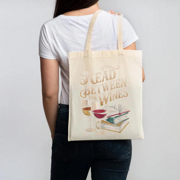 Read Between The Wines Vintage Book Lovers Wine Reading Canvas Tote Bag