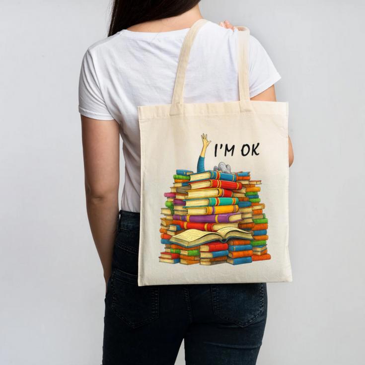 Reading Books Librarian Reader Nerd I'm Ok Teacher School Canvas Tote Bag