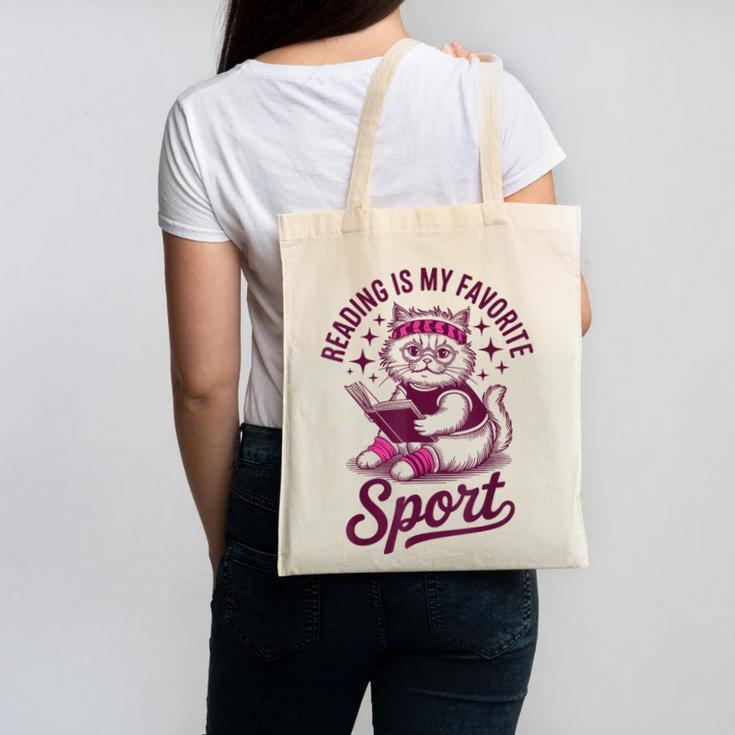 Reading Is My Favorite Sport Cat And Book Lover Women Canvas Tote Bag