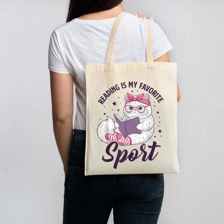 Reading Is My Favorite Sport Saying Cat And Book Lover Canvas Tote Bag