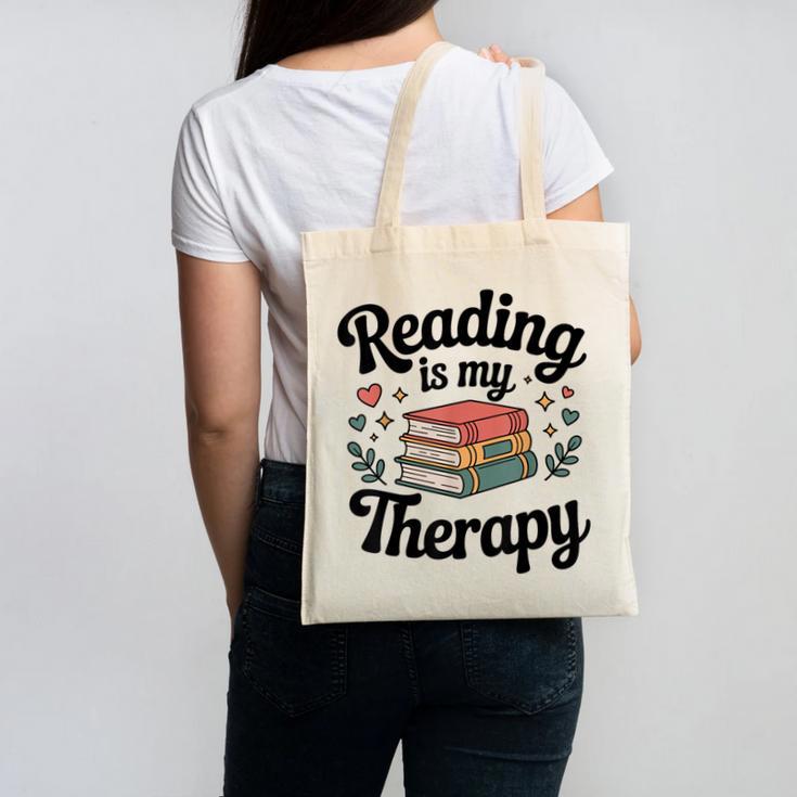 Reading Is My Therapy Book Lover Bookworm Canvas Tote Bag