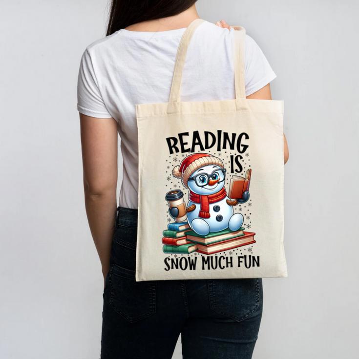 Reading Is Snow Much Fun Christmas Bookworm Snowman Reading Canvas Tote Bag