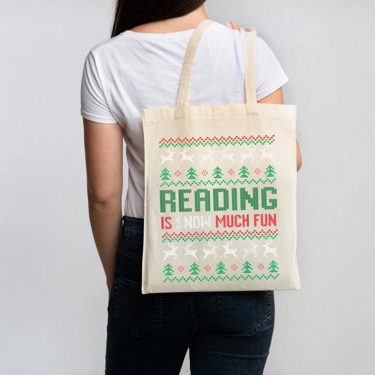 Reading Is Snow Much Fun Winter Bookworm Reading Book Lovers Canvas Tote Bag