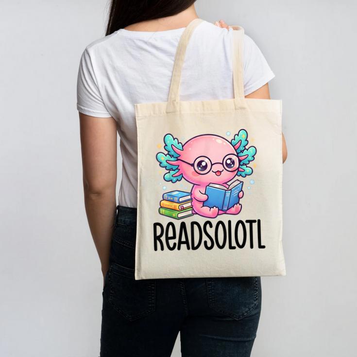 Readsolotl Cute Axolotl Reading Book Kawaii Pink Aesthetic Canvas Tote Bag