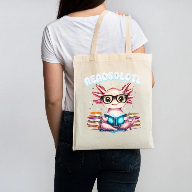 Readsolotl Pink Kawaii Axolotl Read Book Lover Reading Canvas Tote Bag