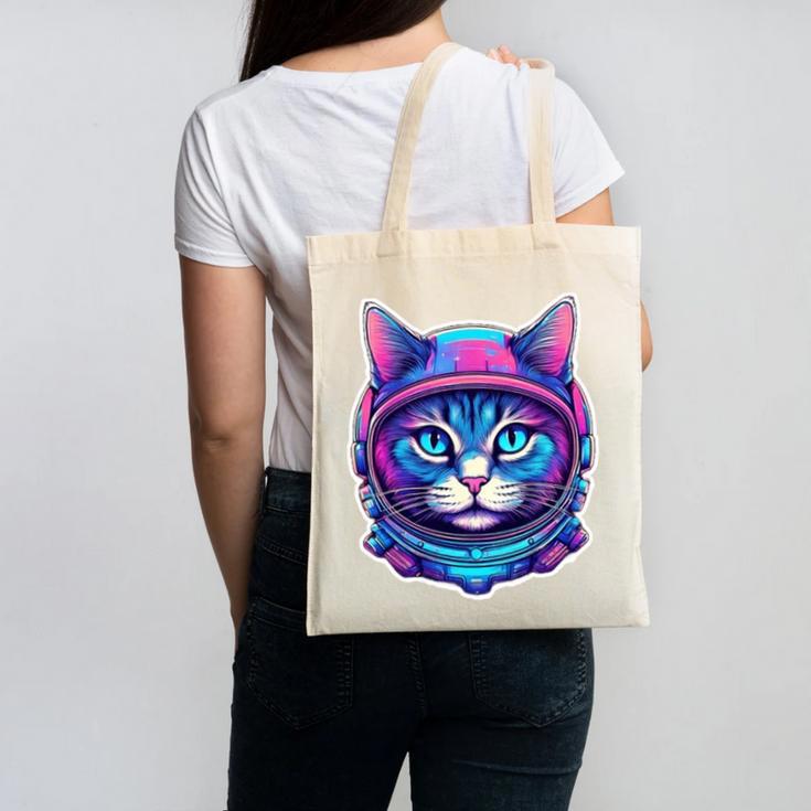Retro 80s Cat In Space Suit Nostalgia Cat Vintage Astronaut Canvas Tote Bag