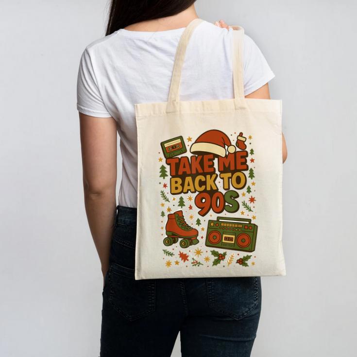 Retro 90s 80s Baby Christmas Holiday Nostalgia Canvas Tote Bag Retro 90s 80s Baby Christmas Holiday Nostalgia Canvas Tote Bag