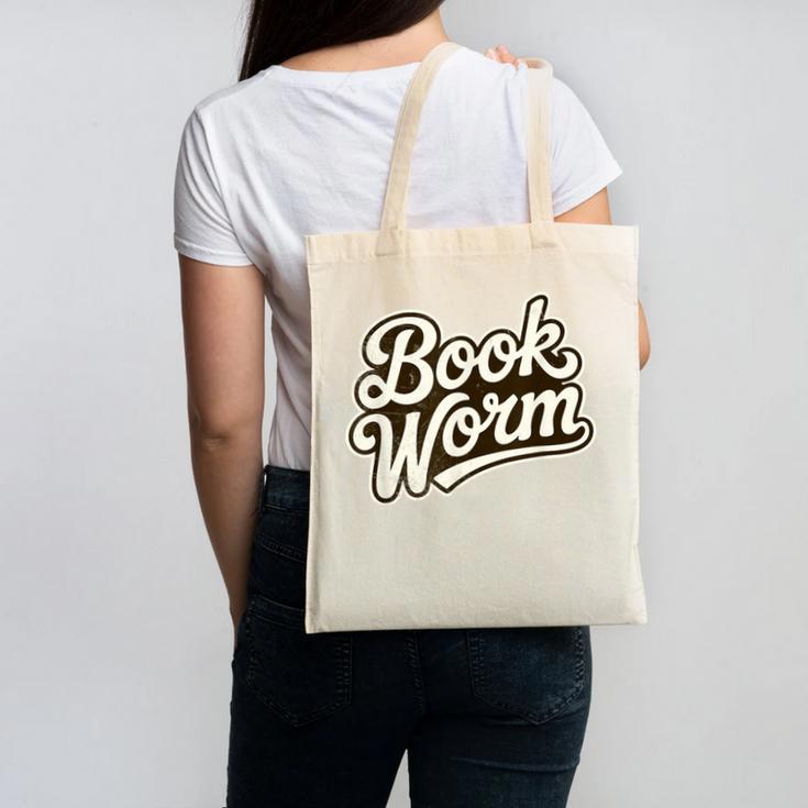 Retro Book Worm Reading For Book Lovers Canvas Tote Bag Retro Book Worm Reading For Book Lovers Canvas Tote Bag