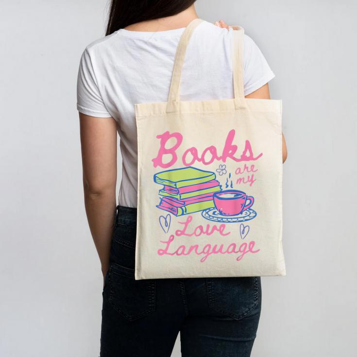Retro Books Are My Love Language Valentine Book Lovers Canvas Tote Bag