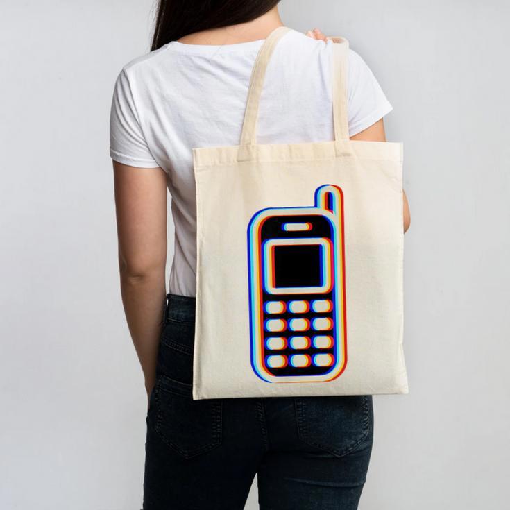 Retro Cell Vintage Mobile Phone 90s Nostalgia Vaporwave Fun Canvas Tote Bag