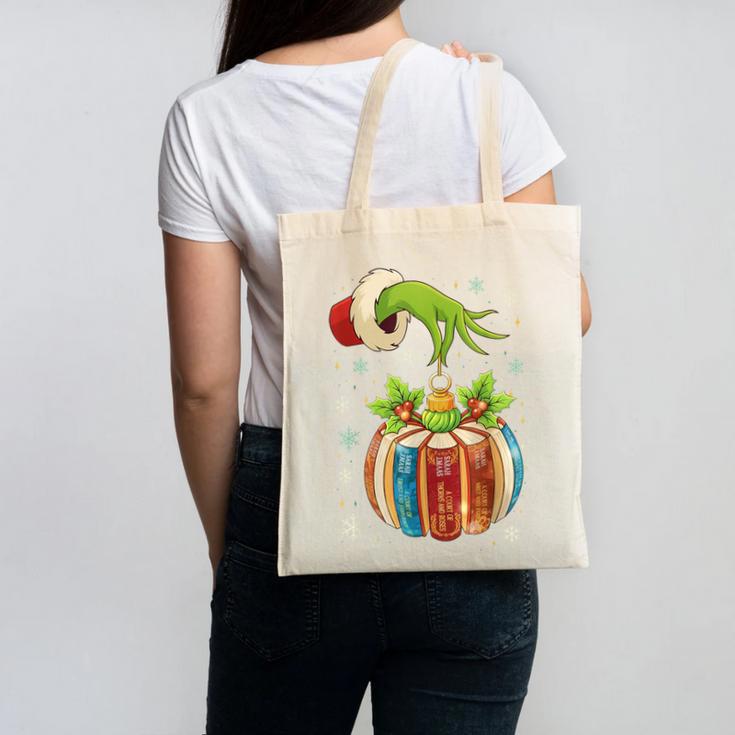 Retro Christmas Ornament Book Christmas Teacher Librarian Canvas Tote Bag